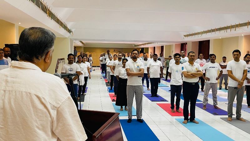 International Day of Yoga 2024 Curtain Raiser event held at Indian Embassy Multi-purpose Hall on 25 May 2024.