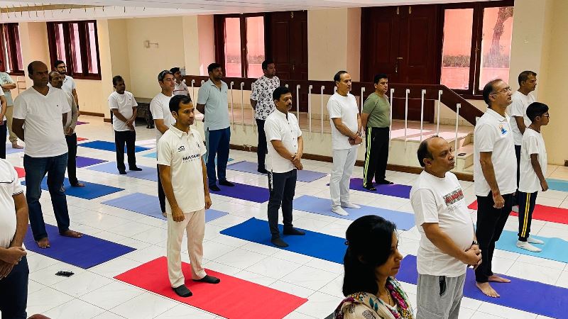 International Day of Yoga 2024 Curtain Raiser event held at Indian Embassy Multi-purpose Hall on 25 May 2024.