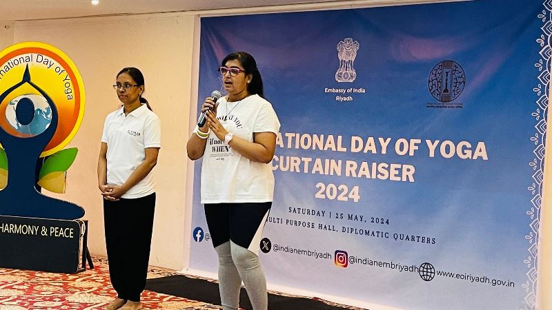 International Day of Yoga 2024 Curtain Raiser event held at Indian Embassy Multi-purpose Hall on 25 May 2024.