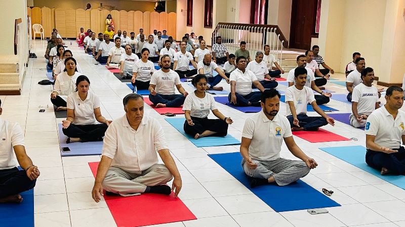 International Day of Yoga 2024 Curtain Raiser event held at Indian Embassy Multi-purpose Hall on 25 May 2024.