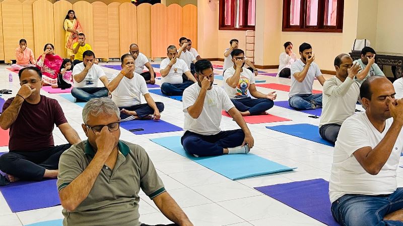 International Day of Yoga 2024 Curtain Raiser event held at Indian Embassy Multi-purpose Hall on 25 May 2024.