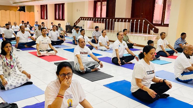 International Day of Yoga 2024 Curtain Raiser event held at Indian Embassy Multi-purpose Hall on 25 May 2024.