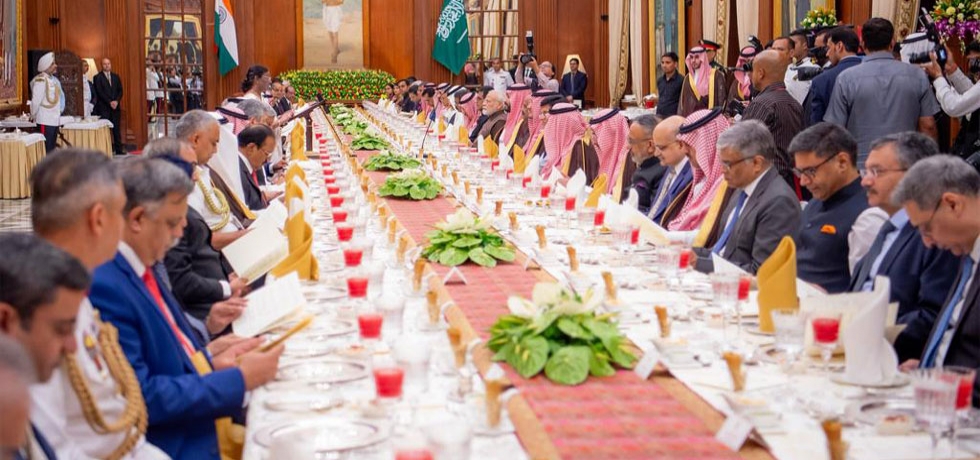 Hon'ble President of India Smt. Droupadi Murmu hosted a banquet in the honour of His Royal Highness Prince Mohammed bin Salman bin Abdulaziz Al Saud, Crown Prince and Prime Minister of the Kingdom of Saudi Arabia at Rashtrapati Bhavan on 11 September 2023.