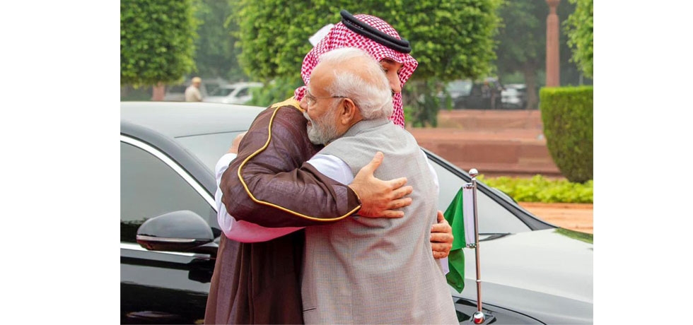 Hon'ble President of India Smt.Droupadi Murmu and Hon'ble Prime Minister of India Shri. Narendra Modi received HRH Prince Mohammed bin Salman bin Abdulaziz Al Saud, Crown Prince & PM of the Kingdom of Saudi Arabia in a ceremonial welcome at the forecourt of Rashtrapati Bhawan on 11 September 2023.